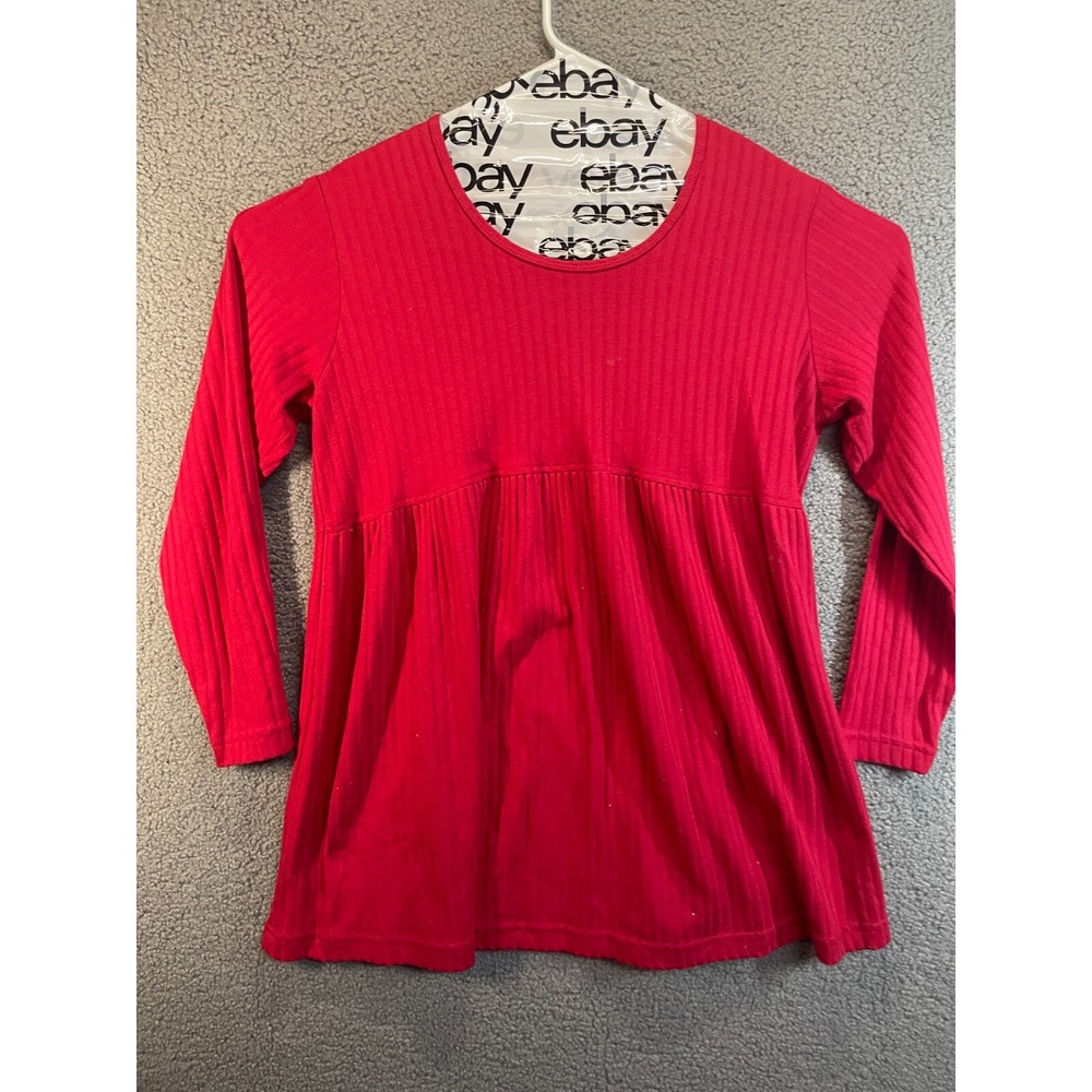 Dividends Maternity Red Baby Doll Top, Ribbed Fabric, Long Sleeved Size M